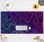 Blue Purple Desk Pad Topographic Map Desk Mat XXL Large Extended Gaming Mouse Pad Computer Mat, Laptop Keyboard and Mouse Mat, Office Decor Non-Slip Mousepad with Stitched Edge, 31.5''x15.7''