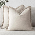 Foindtower Set of 2 Decorative Linen Fringe Throw Pillow Covers Cozy Boho Farmhouse Cushion Cover with Tassels Soft Accent Pillowcase for Couch Sofa Living Room Home Decor, 26×26 Inch, Natural Beige