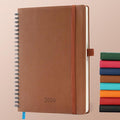 IN-LUXPRO Planner 2026 Daily Weekly and Monthly,8.5"x6.5",12 Months Spiral Bound Calendar Agenda with Self-adhesive Pen Holder,2026 Appointment Book with Vegan Leather Soft Cover,Brown