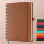 IN-LUXPRO Planner 2026 Daily Weekly and Monthly,8.5"x6.5",12 Months Spiral Bound Calendar Agenda with Self-adhesive Pen Holder,2026 Appointment Book with Vegan Leather Soft Cover,Brown