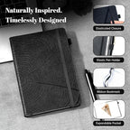 CAGIE Lined Journal for Men Women, Tree Growth Ring Leather Bound Journal Notebook, 256 Pages 100 GSM Journals for Writing, A5 Hardcover Journaling Notebooks for Work, Note Taking, Black