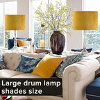 GO&SO Set of 1 Large Drum Yellow Velvet Lamp Shade -16" Top x 16" Bottom x 12" High(Spider) Modern Lamp Shades For Table Lamps & Bedside Lamp Replacement Lampshade, Hand Crafted, Required Assembly