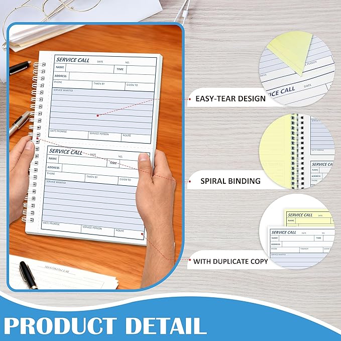 300 Sets Service Call Log Book 5 5/8 x 8 1/2" 2 Part Carbonless 2 Message Sets per Page Phone Call Log Book Phone Message Book Invoice Receipt Book for Repair Service (3)