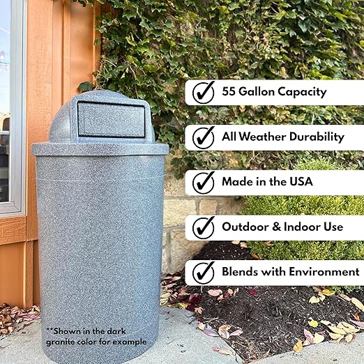 Sturdy Essentials Campus Collection 55 Gallon Round 100% Recycled Plastic Heavy Duty Indoor or Outdoor Trash Can with Push Open Dome Lid and Internal Liner | Great for Schools and Businesses - Orange