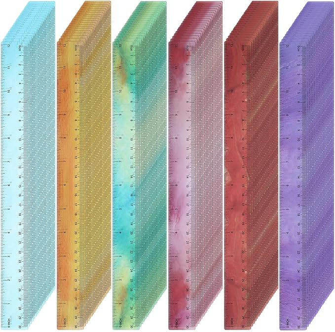 ForraFun 120 Pcs 12 Inch Plastic Ruler Bulk Colorful Transparent Ruler with Imperial and Metric Scales for Back School Office Supplies Home Tool Operation Measuring Drawing(Oil Painting Colors)