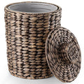 Tidita 2 Gallons Wicker Waste Basket - Water Hyacinth Bathroom Trash Can - Garbage Can with Lid Boho Style - Wicker Trash Can with Lid for Bedroom, Kitchen - Removable Liner, Handwoven (Black Color)