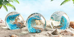 EUSTUMA Hand Blown Glass Figurines Ball Ocean Waves,Office Paperweight Glass for Desk,Home Decor Collectible,Aquarium Decor,Office Decor Ocean Lovers (Blue)