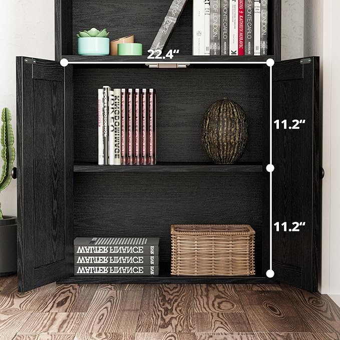 IRONCK Industrial Bookshelves and Bookcases with Doors 11.8 in Depth Floor Standing 5 Shelf Display Storage Shelves Bookcase Home Decor Furniture for Home, Office, Living Room, Bedroom
