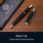 Webson Gill Show Up' Black Luxury Executive Fountain Pen, Woven Lacquer & Chrome, Medium Nib, Smudge Free, No Bleed, Use Any Fountain Ink with Included Converter, Fits Cartridges (sold separately)