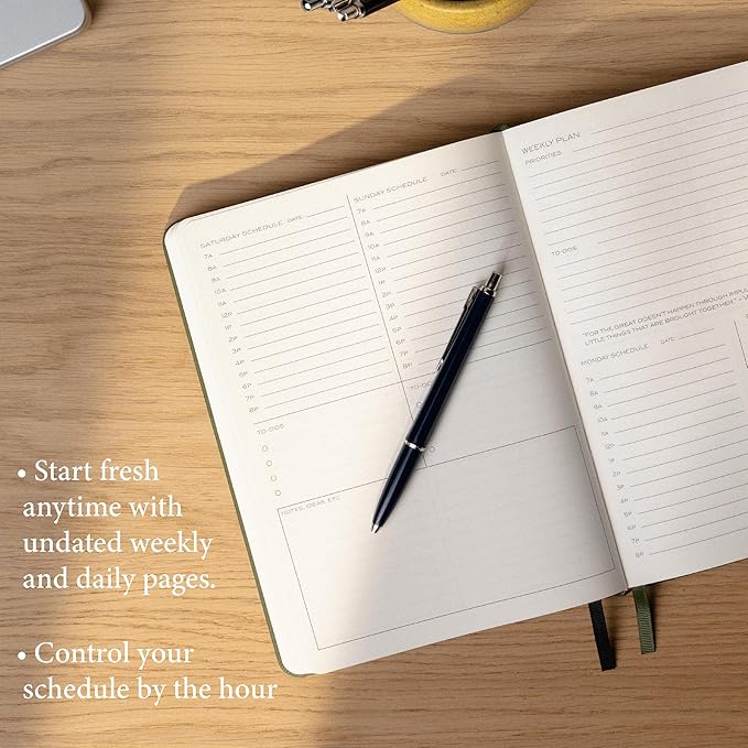 Anecdote 2026 Planner: 52 Week Daily Planner, Yearly, Monthly & Weekly Workflow for Planning Your Success – Vegan Leather Hardcover, Start Anytime & Achieve your Goals - Black