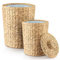 Tidita Set of 2 Wicker Trash Can with Lid - Water Hyacinth Wicker Waste Basket for Bathroom - Bathroom Garbage Can with a Lid - 2 Gallon & 4 Gallon Decorative Rattan Trash Can with Removable Liner