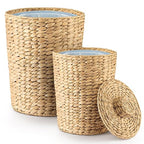 Tidita Set of 2 Wicker Trash Can with Lid - Water Hyacinth Wicker Waste Basket for Bathroom - Bathroom Garbage Can with a Lid - 2 Gallon & 4 Gallon Decorative Rattan Trash Can with Removable Liner