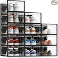 SEE SRPING XX-Large Shoe Storage Box Fit Size 14, Clear Plastic Stackable Shoe Organizer for Closet, Shoe Rack Sneaker Containers Bins Holders, Drawer Organize Unit, 12 Pack Black