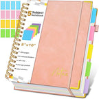 Spiral Notebook Journal with Removable Dividers Tabs, 300 Pages Hardcover Leather 5 Subject College Ruled Notebook, 8"x10" Large B5 Lined Journal for Women Men, Spiral Notebooks for Work School, Pink