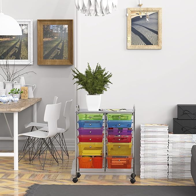 Simple Houseware Utility Cart with 12 Drawers Rolling Storage Art Craft Organizer, Multicolor