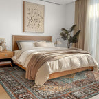 GENIMO 4x6 Area Rugs for Living Room, Machine Washable Rug, Non Slip Vintage Rugs, Low Pile Lightweight Chenille Print Rug for Bedroom, Dining Room, Home Office, Vintage Brown/Blue