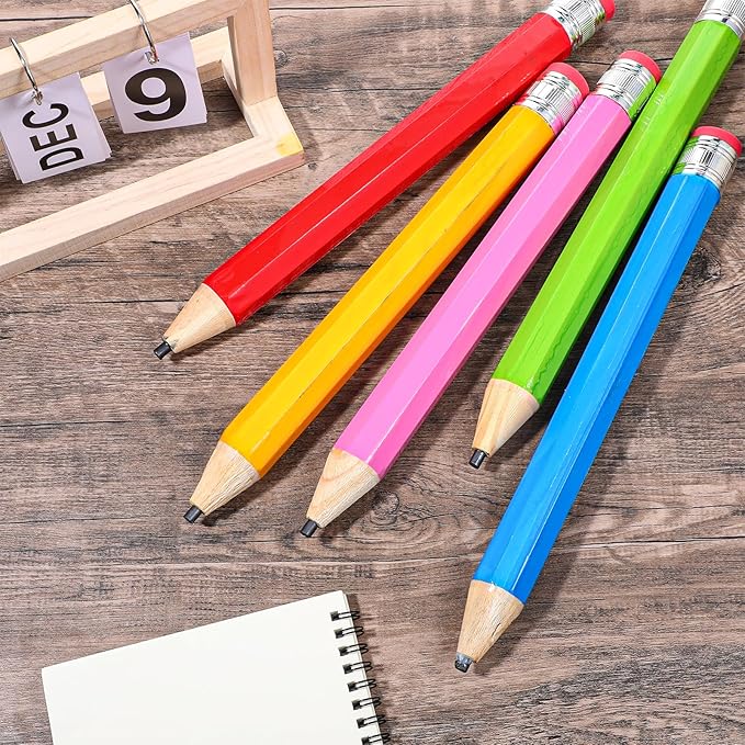 WLLHYF 10 Pcs Wooden Jumbo Pencils for Prop, 14 Inch Large Pencil Halloween Funny Big Pencil with Cap Novelty