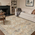 GENIMO 3x5 Area Rugs for Living Room, Machine Washable Non Slip Vintage Rugs, Low Pile Lightweight Print Rug for Bedroom, Dining Room, Home Office, Warm Brown