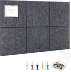 Large Cork Board 28" x 19", 6 Pack Felt Wall Tiles with Colored Pushpins, Bulletin Boards with Removable Self-Adhesive Strips, Pin Board Cork Boards for Walls Office Home-Dark Gray