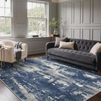 GENIMO 8x10 Area Rugs for Living Room, Machine Washable Non Slip Rugs, Low Pile Lightweight Vintage Print Rug for Bedroom, Dining Room, Home Office, Distressed Blue/Grey
