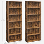 VASAGLE Set of 2 Bookshelves, 23.6 Inches Wide, 6-Tier Open Bookcases with Adjustable Storage Shelves, Floor Standing Units, Rustic Brown ULBC166X01-2