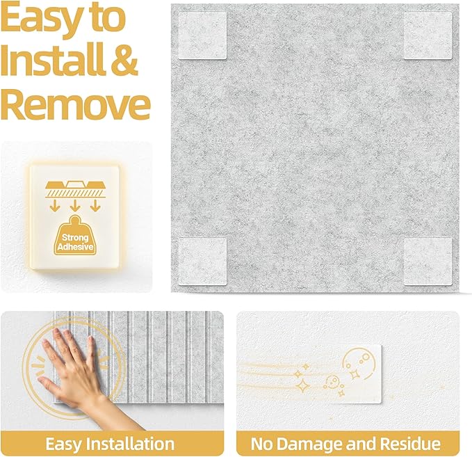 Large Cork Board for Wall 36" x 48" Gray Bulletin Board with Safe Removable Adhesive Squares for Pictures Photos, Alternative CorkBoard Felt Pin Boards Tiles for Office Classroom Wall Decor - 12 Pack