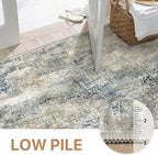 GENIMO Washable Area Rugs for Living Room, 10x14 Modern Non Slip Rugs, Low Pile Lightweight Soft Print Rug for Bedroom, Dining Room, Home Office, Blue Grey Beige