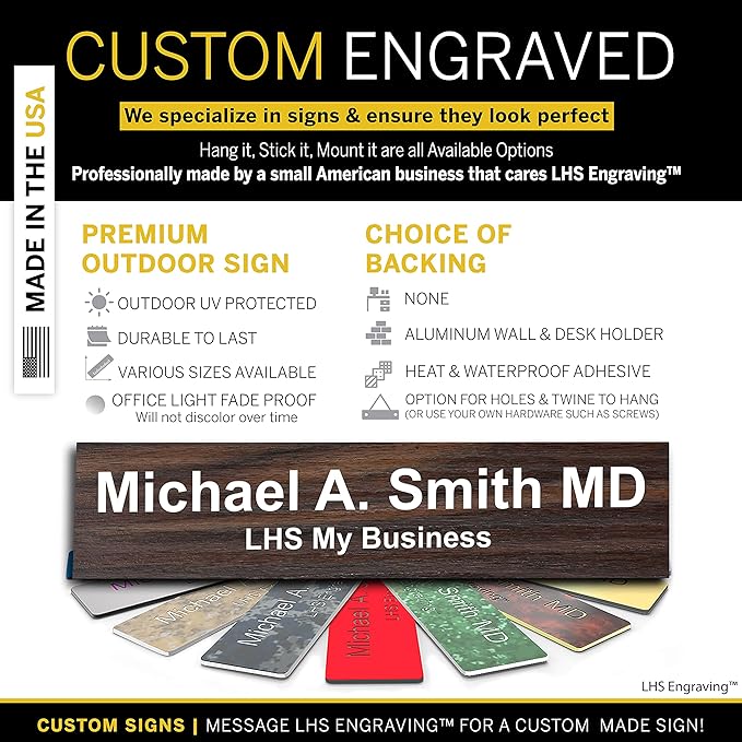 Engraved Custom Door Plate Teak Plastic Office Door Sign with White Letters - Made in USA 2x8 N7