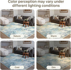 GENIMO Washable Area Rugs for Living Room, 8x10 Modern Non Slip Rugs, Low Pile Lightweight Soft Print Rug for Bedroom, Dining Room, Home Office, Washed Orange Blue