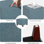 Edeco Square Footrest Ottoman Stool Seat with Linen Fabric and Non-Skid Wooden Legs, Blue
