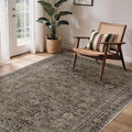 GENIMO 8x10 Area Rug Machine Washable Boho Rug for Living Room,Ultra-Thin Low Pile Carpet,Lightweight Indoor Printed Rug,Non Slip Floral Area Rug for Bedroom, Dining Room, Home Office,Brownish Green
