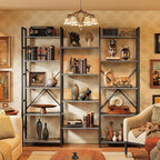 SUPERJARE Triple 5 Tier Bookshelf, Bookcase with 14 Open Display Shelves, Wide Book Shelf Book Case for Home & Office, Grey