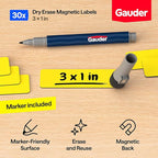 GAUDER Magnetic Dry Erase Labels | 30x Magnetic Labels (3 Inches x 1 Inch) | Dry Erase Magnets for Classroom, Whiteboard and Blackboard
