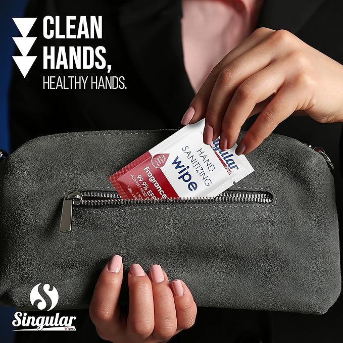 Hand Sanitizing Wipes Travel Size by Singular Wipes –30ct Individually Wrapped | Fragrance-Free, Moisturizing, 70% Isopropyl Alcohol Wipes | Travel, Home, Office, Daily Use | Made in USA