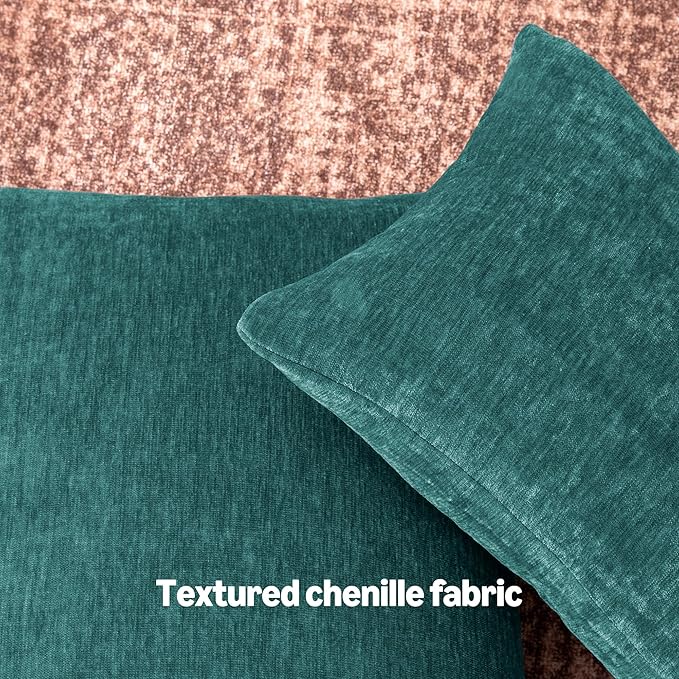 Amazon Basics Chenille Throw Pillow Covers, Home Decor Lumbar Cushion Cover for Bedroom Living Room Couch Bed, 12" W × 20" L, Deep Teal