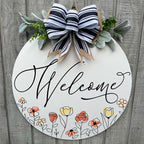 Wood front door sign Wood sign Home decor Welcome sign Sign for front door House warming gift Wedding gift (Wildflower 3.0-UV026(A1) P002, 15" Width)