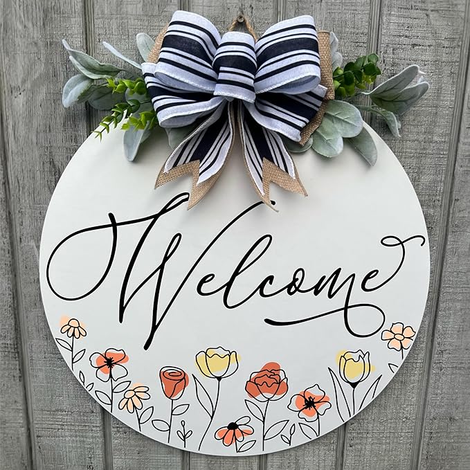 Wood front door sign Wood sign Home decor Welcome sign Sign for front door House warming gift Wedding gift (Wildflower 3.0-UV026(A1) P002, 11" Width)