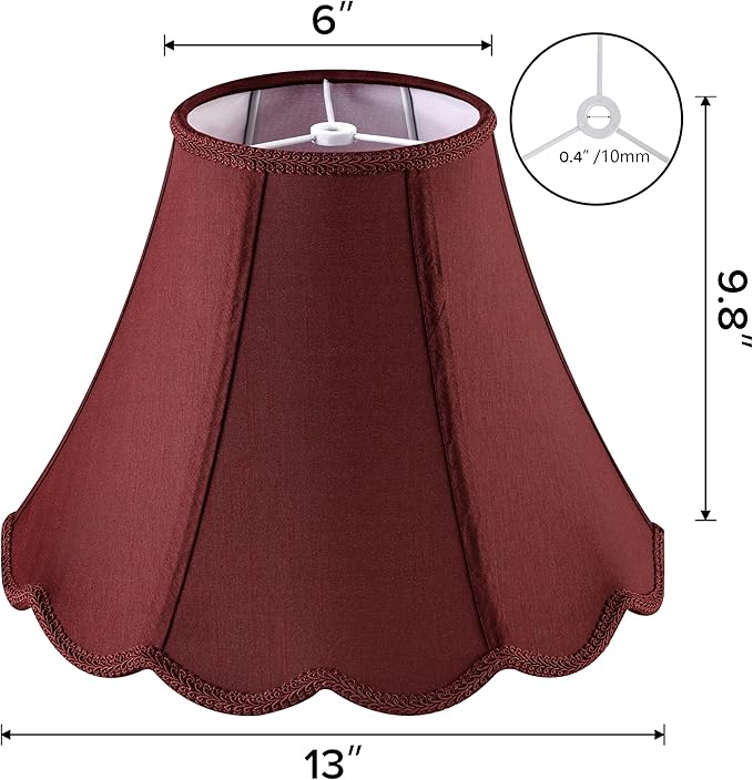 GOSO Set of 1 Elegant Leaf Scalloped Lamp Shade Burgundy, 6×13×9.8 Inch Spider Bell Lamp Shade for Table Lamp,Floor Lamps Replac Braids with Petal Edges,Easy Assembly Art Decor Shades for Bedroom