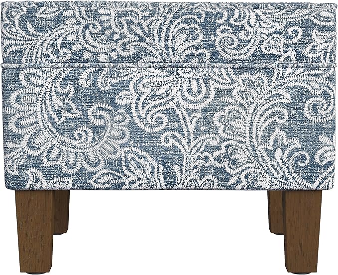 Spatial Order Home Decor | Dinah Collection Modern Storage Ottoman | Ottoman with Storage for Living Room & Bedroom(Blue Denim Jacobean Print)