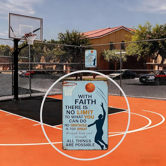 Vintage Christian Basketball Metal Sign – Faith Motivational Wall Art for Boys Room, Gym, or Locker Room – Inspirational Gift for Athletes, Teens, and Believers(Christian Basketball)