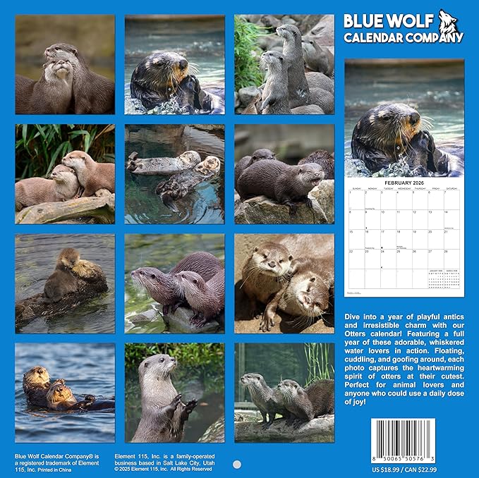 2026 Otters Monthly Wall Calendar | Cute Animals Calendar 2025-2026