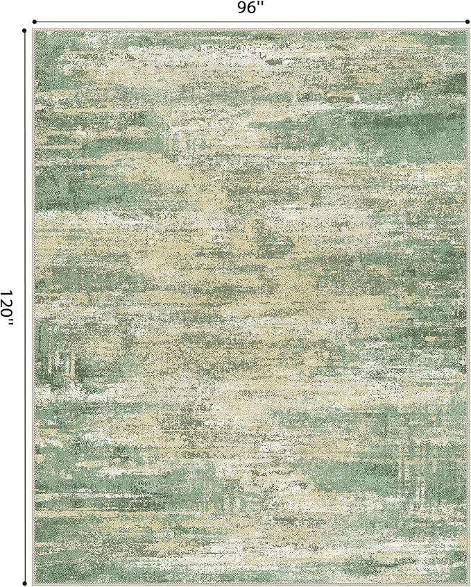 GENIMO 8x10 Area Rugs, Machine Washable Rugs for Living Room Low Pile, Modern Green Rug with Non-Slip Rubber Backing, Soft Pet Friendly Carpet for Bedroom, Dining Room, Office, Desert Dawn