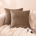 Amazon Basics Chenille Throw Pillow Covers, Home Decor Cushion Cover for Bedroom Living Room Couch Bed, 16" W × 16" L, Brown