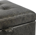 Adeco Small Faux Leather Storage Ottoman Bench with Wood Legs, 15.2" Square Mixed Grey PU Cube Foot Stool, Upholstered Button Tufted Vanity Chair with Hinged Lid for Living Room, Bedroom, Dorm