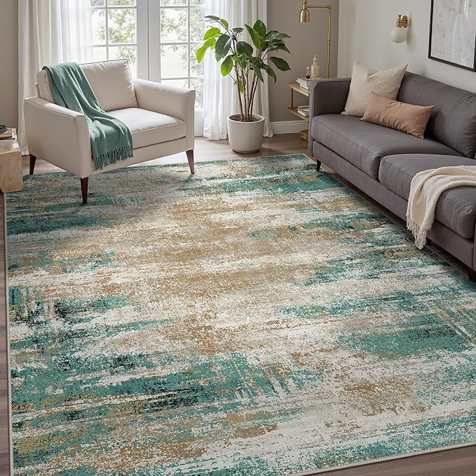 GENIMO 8x10 Area Rugs, Modern Living Room Rugs, Large Machine Washable Rug Non-Slip, Soft Pet Friendly Rugs for Bedroom, Playroom, Dining Room, Emerald Ripples