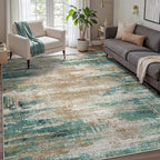 GENIMO Washable Rug-6x9 Area Rugs Lightweight Foldable, Modern Pet Friendly Low Pile Carpet for Living Room, Bedroom, Playroom, Emerald Ripples