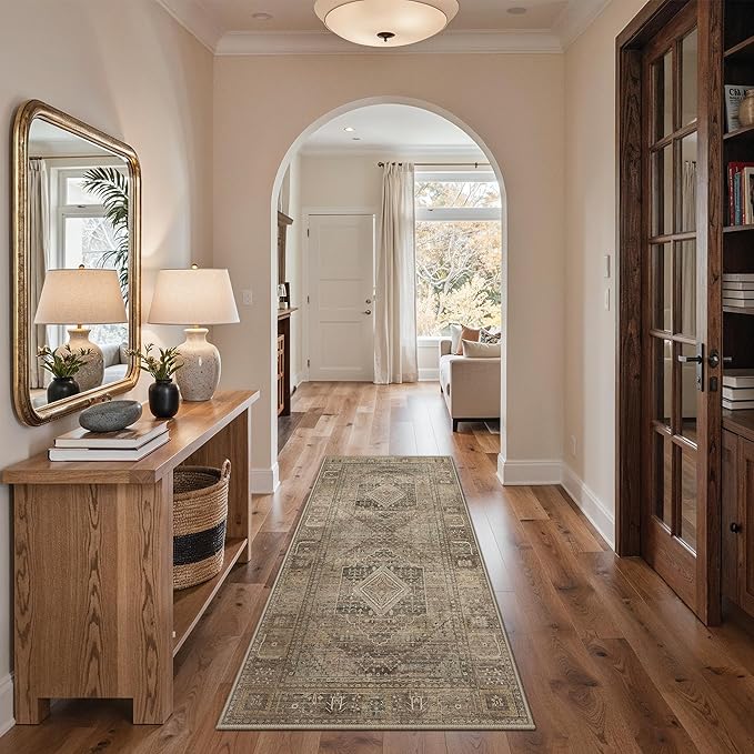 GENIMO Runner Rug 2x7 Non Slip Machine Washable Hallway Runner Vintage Rug, Low Pile Lightweight Rugs for Entryway, Hallway, Kitchen and Corridor, Chestnut Brown