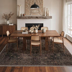 GENIMO 5x7 Area Rugs for Living Room, Machine Washable Rug, Non Slip Indoor Vintage Rug, Low Pile Lightweight Chenille Print Carpet for Bedroom Dining Room Home Office, Charcoal Brown