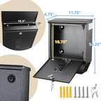 POCHAR Wall Mount Mailbox with Lock - Rainproof Galvanized Steel Locking Mailbox for Outside with Newspaper Compartment - Modern Mail Box for Residential or Commercial Use, Black