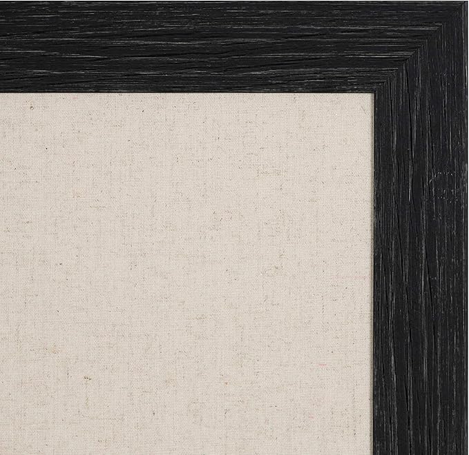 DesignOvation Beatrice Framed Linen Fabric Pinboard, 23" x 29", Distressed Black, Rustic Wall Organization